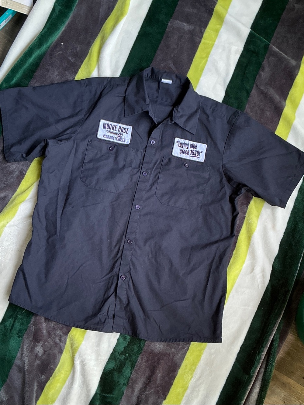 Vintage Navy Blue Novelty Work Shirt Size L